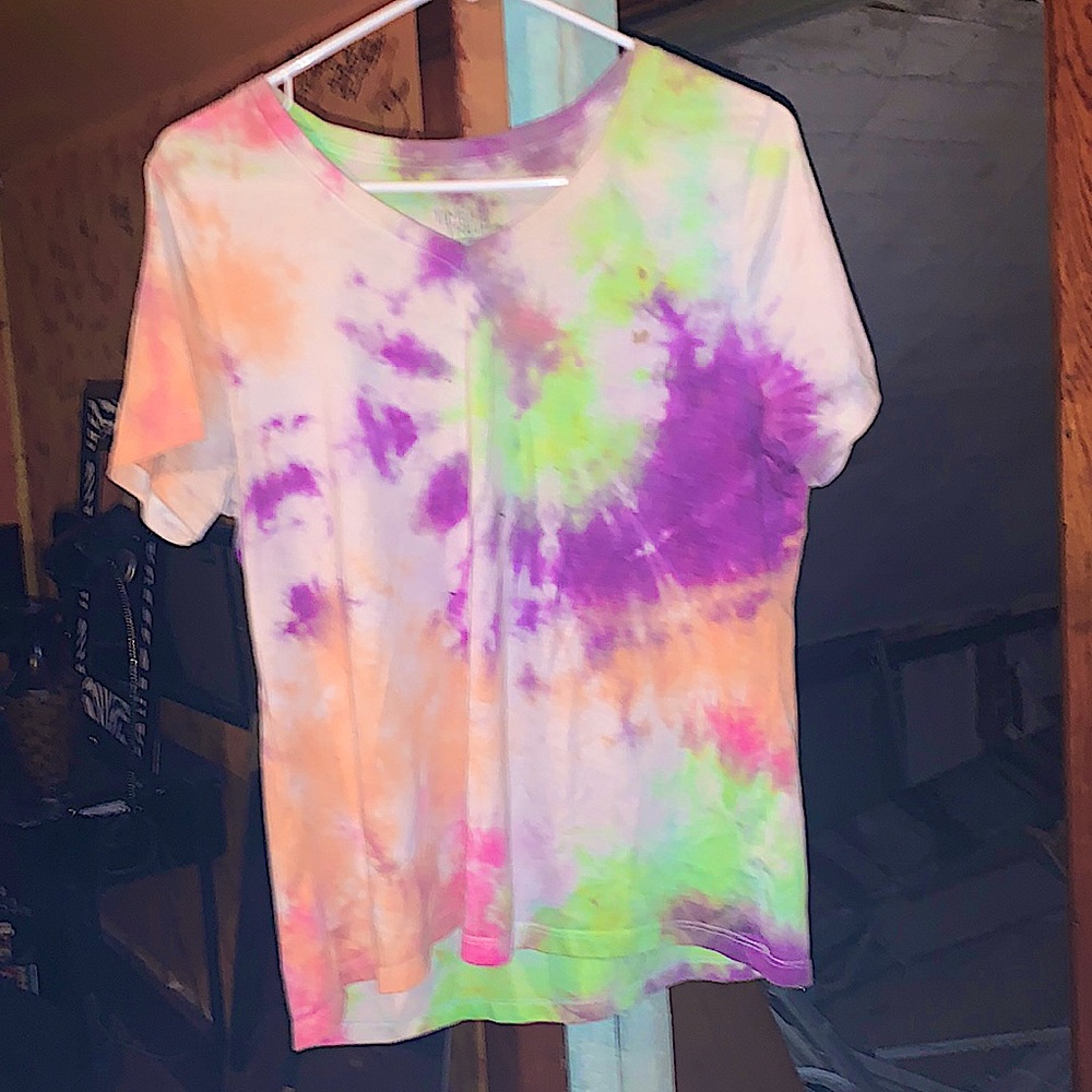 Two hand tie dyed short sleeve shirts